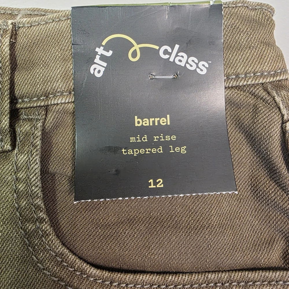 Art Class Pants Youth Brown Barrel Mid Rise Tapered Leg Stretch Casual Pant Sz12